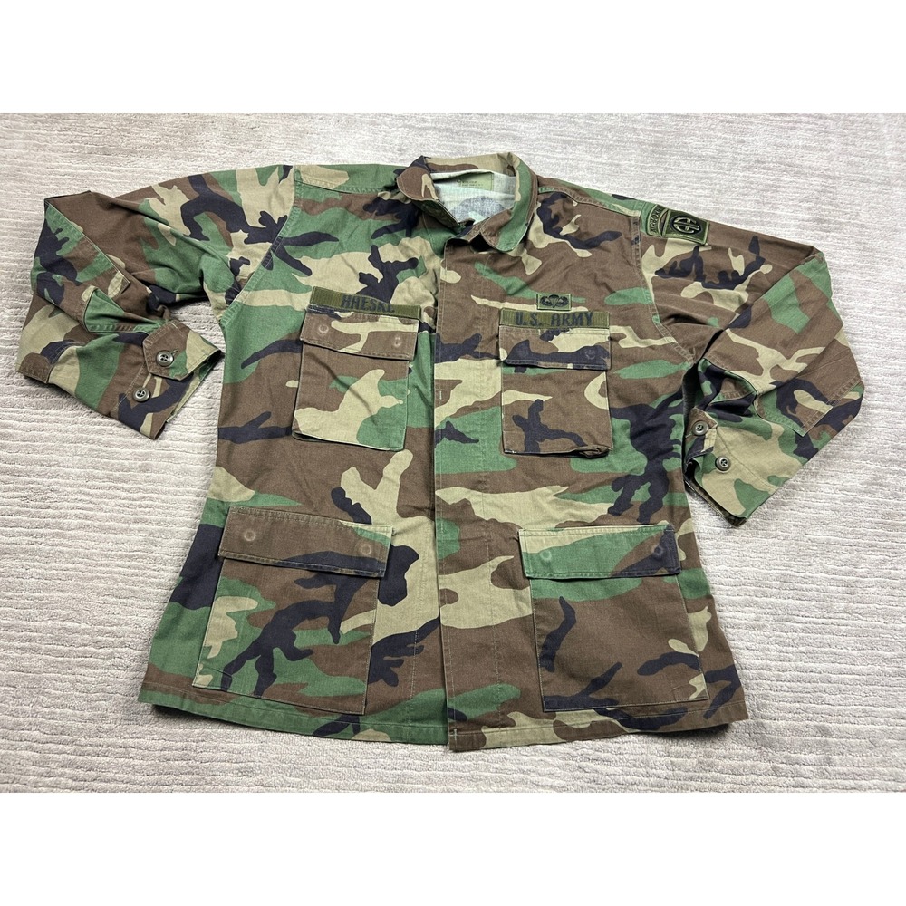 US Military BDU Jacket Mens Medium Regular Woodland Camo 82nd Airborne Patch